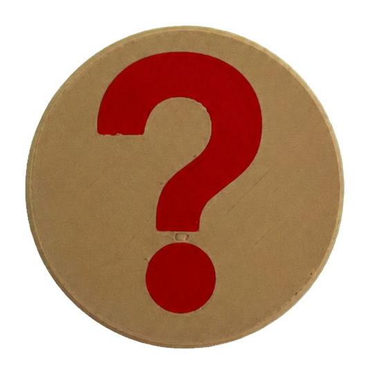 Physical gold Mystery Token with a red question mark